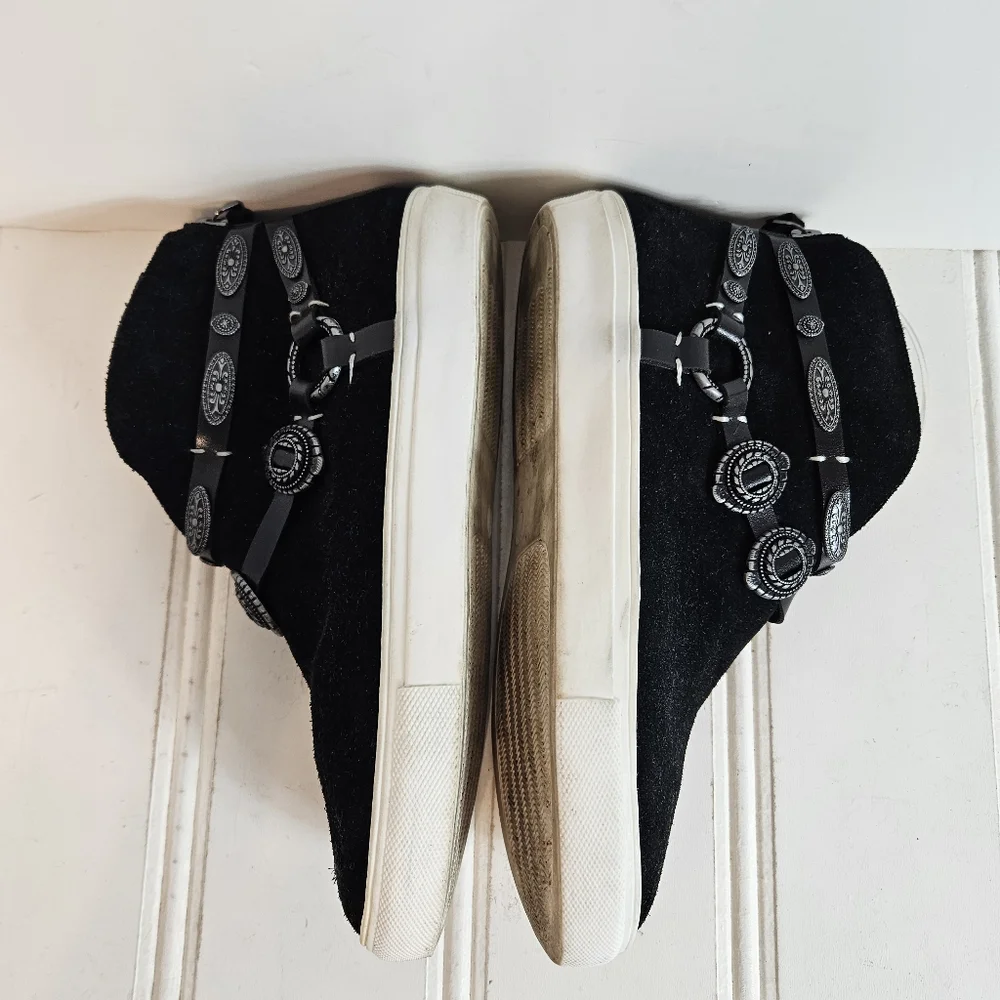 Very Volatile Sneakers 6.5 Menloh Suede Double Strap Back Zip Black Leather Boho